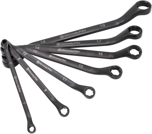 MichaelPro 7Pc Black Oxide Bolt Extractor Offset Wrench Set - Metric